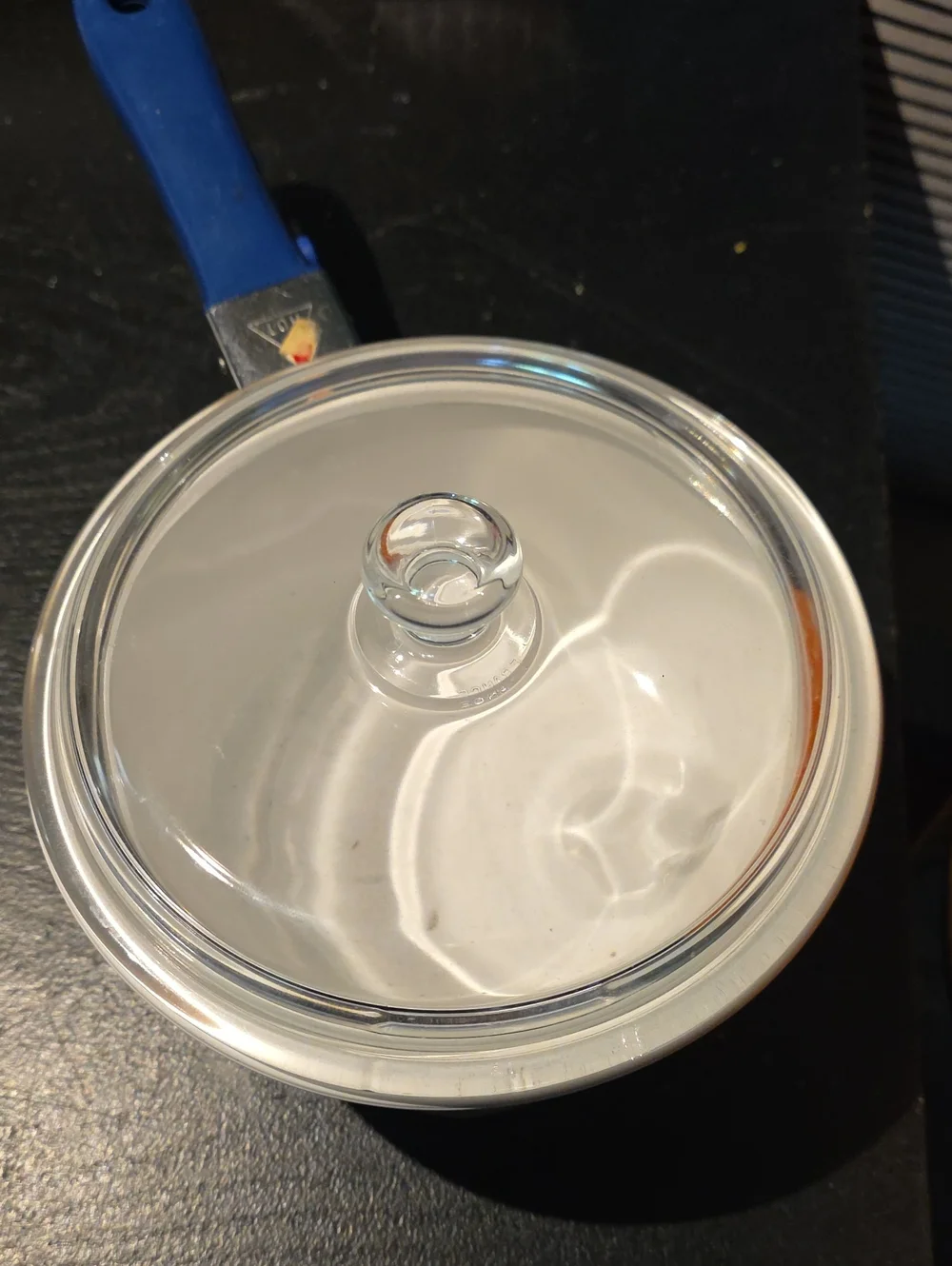 Glass-Lidded Pan with Blue Handle - Clear & Blue